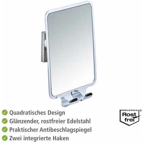 WENKO Miroir Anti Buée Quadro, Miroir Cosmétique Vacuum-Loc® Fixation Sans Perçage, Repositionnable & Amovible Sans Résidus, Plastique, 8x14x19.5 Cm, Brillant 5 WENKO Miroir Anti Buée Quadro, Miroir Cosmétique Vacuum-Loc® Fixation Sans Perçage, Repositionnable & Amovible Sans Résidus, Plastique, 8x14x19.5 Cm, Brillant – Image 3