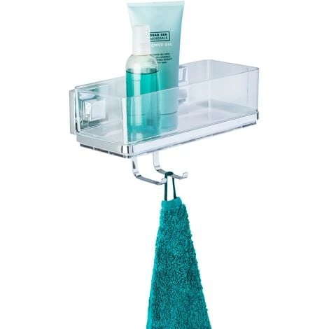 WENKO Etagère Murale Salle De Bain Quadro, Panier De Douche Avec Crochet, Fixation Sans Perçage Vacuum-Loc®, Repositionnable Sans Résidus, Acier Inox-plastique, 22,5x8,5x14 Cm, Brillant-transparent 3 WENKO Etagère Murale Salle De Bain Quadro, Panier De Douche Avec Crochet, Fixation Sans Perçage Vacuum-Loc®, Repositionnable Sans Résidus, Acier Inox-plastique, 22,5x8,5x14 Cm, Brillant-transparent