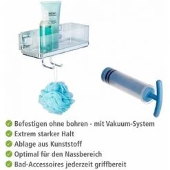 WENKO Etagère Murale Salle De Bain Quadro, Panier De Douche Avec Crochet, Fixation Sans Perçage Vacuum-Loc®, Repositionnable Sans Résidus, Acier Inox-plastique, 22,5x8,5x14 Cm, Brillant-transparent 10 WENKO Etagère Murale Salle De Bain Quadro, Panier De Douche Avec Crochet, Fixation Sans Perçage Vacuum-Loc®, Repositionnable Sans Résidus, Acier Inox-plastique, 22,5x8,5x14 Cm, Brillant-transparent -WENKO Soldes 16526304 4