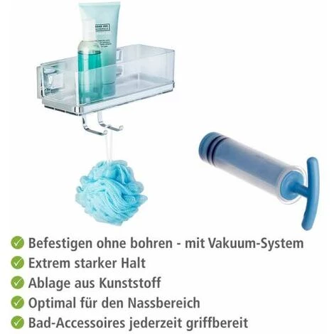 WENKO Etagère Murale Salle De Bain Quadro, Panier De Douche Avec Crochet, Fixation Sans Perçage Vacuum-Loc®, Repositionnable Sans Résidus, Acier Inox-plastique, 22,5x8,5x14 Cm, Brillant-transparent 6 WENKO Etagère Murale Salle De Bain Quadro, Panier De Douche Avec Crochet, Fixation Sans Perçage Vacuum-Loc®, Repositionnable Sans Résidus, Acier Inox-plastique, 22,5x8,5x14 Cm, Brillant-transparent – Image 4