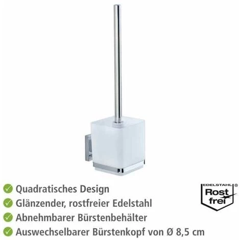 WENKO Brosse WC Suspendue Quadro, Brosse WC Murale Vacuum-Loc® Fixation Sans Perçage Repositionnable & Amovible Sans Résidus, Acier Inox - Plastique, 9,5x37x12,5 Cm, Brillant - Transparent 5 WENKO Brosse WC Suspendue Quadro, Brosse WC Murale Vacuum-Loc® Fixation Sans Perçage Repositionnable & Amovible Sans Résidus, Acier Inox - Plastique, 9,5x37x12,5 Cm, Brillant - Transparent – Image 3