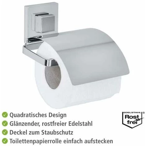 WENKO Support Papier Toilette Mural Quadro, Porte Papier Toilette Avec Couvercle, Vacuum-Loc® Fixation Sans Perçage Repositionnable & Amovible Sans Résidus, Acier Inox, 13x11,5x14 Cm, Brillant 5 WENKO Support Papier Toilette Mural Quadro, Porte Papier Toilette Avec Couvercle, Vacuum-Loc® Fixation Sans Perçage Repositionnable & Amovible Sans Résidus, Acier Inox, 13x11,5x14 Cm, Brillant – Image 3