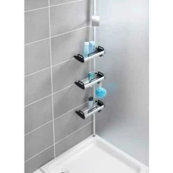 WENKO Etagère De Salle De Bain Télescopique Line, 3 Paniers De Douche, Solution Sans Perçage, Fixation Par Torsion Et Réglable En Hauteur, Aluminium - Plastique, 30x70-260x17 Cm, Noir- Brillant -WENKO Soldes 16526371 3