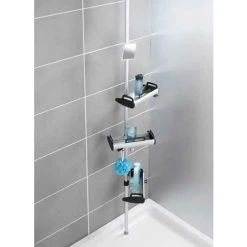WENKO Etagère De Salle De Bain Télescopique Line, 3 Paniers De Douche, Solution Sans Perçage, Fixation Par Torsion Et Réglable En Hauteur, Aluminium - Plastique, 30x70-260x17 Cm, Noir- Brillant -WENKO Soldes 16526371 4