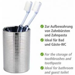 WENKO Porte Brosse à Dents, Gobelet Salle De Bain Polaris, Nodi, Céramique, ø7,5x11 Cm, Chromé -WENKO Soldes 16526386 3