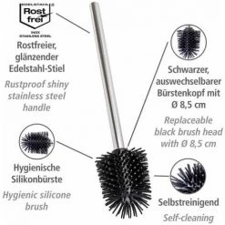 WENKO Brosse Wc Silicone De Rechange, Tête Brosse WC Noire Avec Manche Acier Inox, Silicone, Ø 8,5x35 Cm, Noir - Chromé 9 WENKO Brosse Wc Silicone De Rechange, Tête Brosse WC Noire Avec Manche Acier Inox, Silicone, Ø 8,5x35 Cm, Noir - Chromé -WENKO Soldes 16526396 3