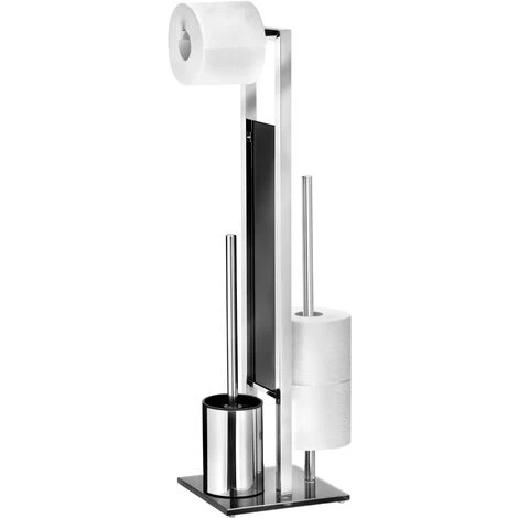 WENKO Serviteur WC Rivalta, Brosse WC Et Dérouleur Papier Toilette, Acier Inox - Verre Trempé, 18x70x23 Cm, Brillant - Noir 3 WENKO Serviteur WC Rivalta, Brosse WC Et Dérouleur Papier Toilette, Acier Inox - Verre Trempé, 18x70x23 Cm, Brillant - Noir