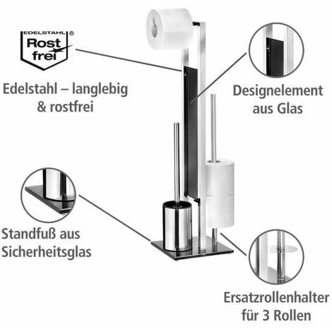 WENKO Serviteur WC Rivalta, Brosse WC Et Dérouleur Papier Toilette, Acier Inox - Verre Trempé, 18x70x23 Cm, Brillant - Noir 4 WENKO Serviteur WC Rivalta, Brosse WC Et Dérouleur Papier Toilette, Acier Inox - Verre Trempé, 18x70x23 Cm, Brillant - Noir – Image 2