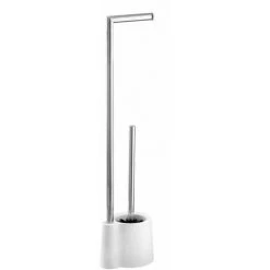 WENKO Serviteur WC Sur Pied 2en1 Avola, Brosse WC Et Dérouleur Papier Toilette, Acier Inox, 13x66,5x16 Cm, Blanc