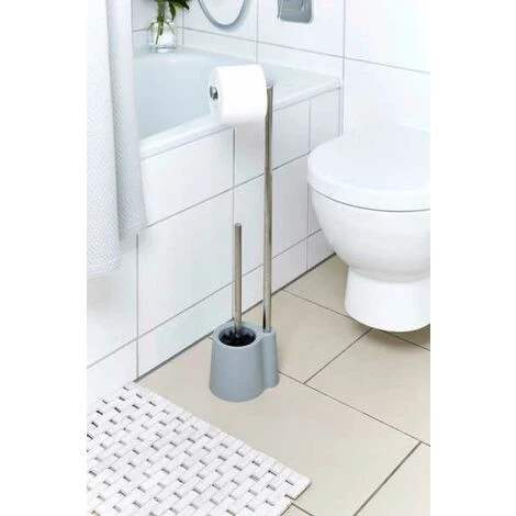 WENKO Serviteur WC Sur Pied 2en1 Avola, Brosse WC Et Dérouleur Papier Toilette, Acier Inox, 13x66,5x16 Cm, Gris 5 WENKO Serviteur WC Sur Pied 2en1 Avola, Brosse WC Et Dérouleur Papier Toilette, Acier Inox, 13x66,5x16 Cm, Gris – Image 3