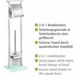 WENKO Serviteur WC 2en1 Debar, Brosse WC Et Dérouleur Papier Toilette, Acier Inox - Verre Trempé, 73x18 Cm, Mat, Blanc -WENKO Soldes 16526576 3