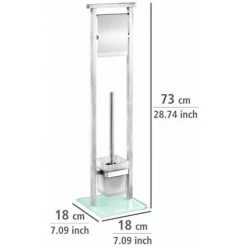 WENKO Serviteur WC 2en1 Debar, Brosse WC Et Dérouleur Papier Toilette, Acier Inox - Verre Trempé, 73x18 Cm, Mat, Blanc -WENKO Soldes 16526576 5