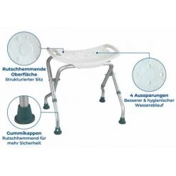 WENKO Tabouret De Douche Pliable Secura, Chaise De Douche Pour Handicapés, Personnes Agées, Capacité De Charge 120kg, Hauteur Réglable, Aluminium - Plastique, 53,5x44,5-48x40-46,5 Cm, Blanc -WENKO Soldes 16526588 5