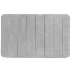 WENKO Tapis De Bain Stripes, Tapis Salle De Bain, Mémoire De Forme, Polyester, 50x80 Cm, Gris Clair