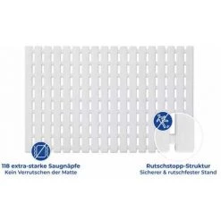 WENKO Tapis De Baignoire Arinos, Tapis De Bain Antidérapant à Ventouses, Plastique, 63x40 Cm, Blanc -WENKO Soldes 16526769 5