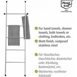 WENKO Echelle Porte Serviette Viva, Echelle Décorative Porte Serviette 5 Niveaux, Acier Inox, 52x158x3 Cm, Mat -WENKO Soldes 16526830 3