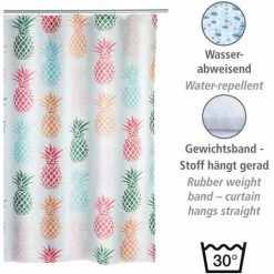 WENKO Rideau De Douche Original Ananas, Rideau De Douche 180x200 Cm, Lavable En Machine Et Waterproof, 12 Anneaux Rideau De Douche En Plastique Blanc Inclus, Polyester, 180x200 Cm, Multicolore -WENKO Soldes 16526840 3