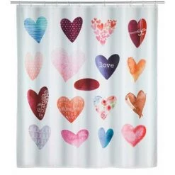 WENKO Rideau De Douche Original Love, Rideau De Douche 180x200 Cm, Lavable En Machine Et Waterproof, 12 Anneaux Rideau De Douche En Plastique Blanc Inclus, Polyester, 180x200 Cm, Multicolore