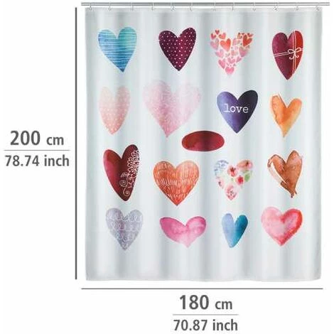WENKO Rideau De Douche Original Love, Rideau De Douche 180x200 Cm, Lavable En Machine Et Waterproof, 12 Anneaux Rideau De Douche En Plastique Blanc Inclus, Polyester, 180x200 Cm, Multicolore 7 WENKO Rideau De Douche Original Love, Rideau De Douche 180x200 Cm, Lavable En Machine Et Waterproof, 12 Anneaux Rideau De Douche En Plastique Blanc Inclus, Polyester, 180x200 Cm, Multicolore – Image 5
