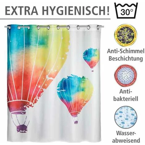 WENKO Rideau De Douche Antimoisissure In The Air Comfort Flex, Rideau De Douche Original, Lavable En Machine Et Waterproof, 10 Anneaux Rideau De Douche Intégrés, Polyester, 180x200 Cm, Multicolore 5 WENKO Rideau De Douche Antimoisissure In The Air Comfort Flex, Rideau De Douche Original, Lavable En Machine Et Waterproof, 10 Anneaux Rideau De Douche Intégrés, Polyester, 180x200 Cm, Multicolore – Image 3