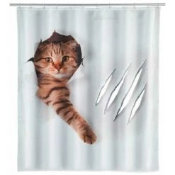 WENKO Rideau De Douche Original Cute Cat, Rideau De Douche 180x200 Cm, Lavable En Machine Et Waterproof, 12 Anneaux Rideau De Douche En Plastique Blanc Inclus, 100% Polyester, 180x200 Cm, Multicolore