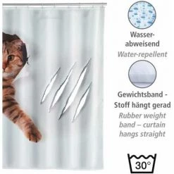 WENKO Rideau De Douche Original Cute Cat, Rideau De Douche 180x200 Cm, Lavable En Machine Et Waterproof, 12 Anneaux Rideau De Douche En Plastique Blanc Inclus, 100% Polyester, 180x200 Cm, Multicolore -WENKO Soldes 16526845 3