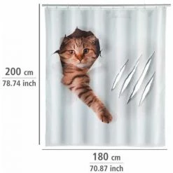 WENKO Rideau De Douche Original Cute Cat, Rideau De Douche 180x200 Cm, Lavable En Machine Et Waterproof, 12 Anneaux Rideau De Douche En Plastique Blanc Inclus, 100% Polyester, 180x200 Cm, Multicolore -WENKO Soldes 16526845 5