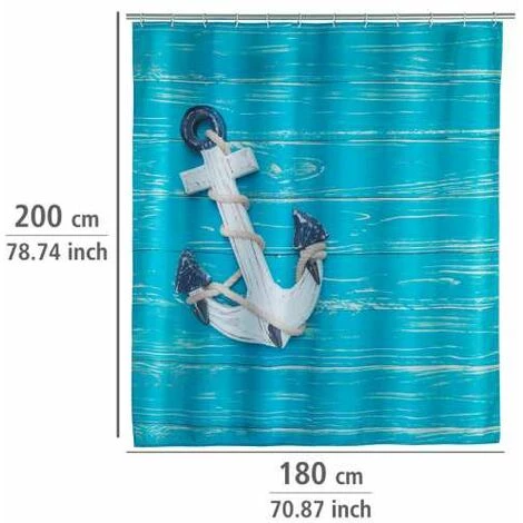 WENKO Rideau De Douche Original Aboard, Rideau De Douche 180x200 Cm, Lavable En Machine Et Waterproof, 12 Anneaux Rideau De Douche En Plastique Blanc Inclus, Polyester, 180x200 Cm, Multicolore 7 WENKO Rideau De Douche Original Aboard, Rideau De Douche 180x200 Cm, Lavable En Machine Et Waterproof, 12 Anneaux Rideau De Douche En Plastique Blanc Inclus, Polyester, 180x200 Cm, Multicolore – Image 5
