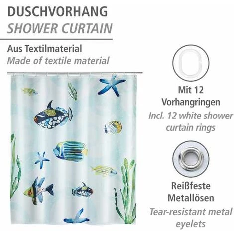 WENKO Rideau De Douche Original Aquaria, Rideau De Douche 180x200 Cm, Lavable En Machine Et Waterproof, 12 Anneaux Rideau De Douche En Plastique Blanc Inclus, Polyester, 180x200 Cm, Multicolore 4 WENKO Rideau De Douche Original Aquaria, Rideau De Douche 180x200 Cm, Lavable En Machine Et Waterproof, 12 Anneaux Rideau De Douche En Plastique Blanc Inclus, Polyester, 180x200 Cm, Multicolore – Image 2