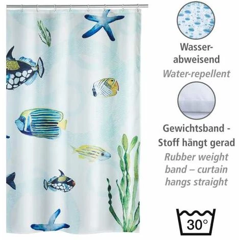 WENKO Rideau De Douche Original Aquaria, Rideau De Douche 180x200 Cm, Lavable En Machine Et Waterproof, 12 Anneaux Rideau De Douche En Plastique Blanc Inclus, Polyester, 180x200 Cm, Multicolore 5 WENKO Rideau De Douche Original Aquaria, Rideau De Douche 180x200 Cm, Lavable En Machine Et Waterproof, 12 Anneaux Rideau De Douche En Plastique Blanc Inclus, Polyester, 180x200 Cm, Multicolore – Image 3
