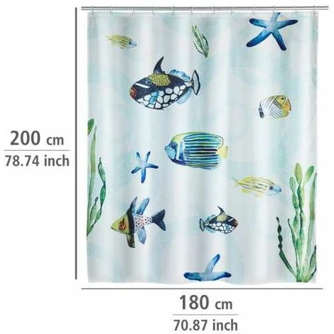 WENKO Rideau De Douche Original Aquaria, Rideau De Douche 180x200 Cm, Lavable En Machine Et Waterproof, 12 Anneaux Rideau De Douche En Plastique Blanc Inclus, Polyester, 180x200 Cm, Multicolore 7 WENKO Rideau De Douche Original Aquaria, Rideau De Douche 180x200 Cm, Lavable En Machine Et Waterproof, 12 Anneaux Rideau De Douche En Plastique Blanc Inclus, Polyester, 180x200 Cm, Multicolore – Image 5