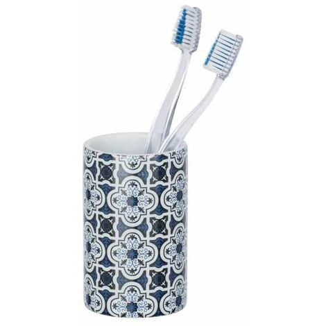 WENKO Porte Brosse à Dent Murcia, Gobelet Salle De Bain, Céramique Effet Carreaux De Ciment, Ø 6,5x11 Cm, Bleu 5 WENKO Porte Brosse à Dent Murcia, Gobelet Salle De Bain, Céramique Effet Carreaux De Ciment, Ø 6,5x11 Cm, Bleu – Image 3