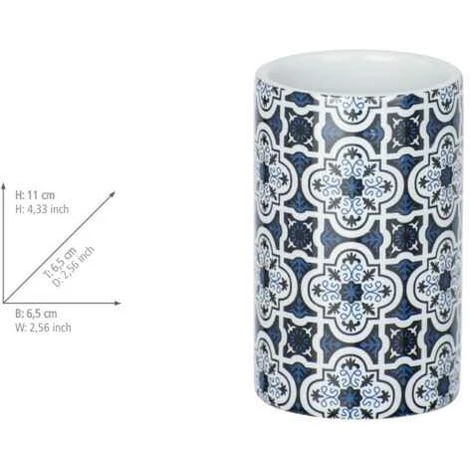 WENKO Porte Brosse à Dent Murcia, Gobelet Salle De Bain, Céramique Effet Carreaux De Ciment, Ø 6,5x11 Cm, Bleu 6 WENKO Porte Brosse à Dent Murcia, Gobelet Salle De Bain, Céramique Effet Carreaux De Ciment, Ø 6,5x11 Cm, Bleu – Image 4