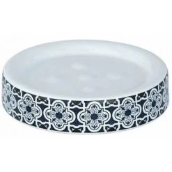 WENKO Porte Savon Rond Murcia, Porte Savon Céramique Effet Carreaux De Ciment, Ø 11x2,5 Cm, Bleu - Blanc