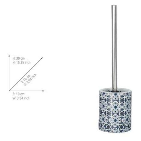 WENKO Porte Brosse WC Murcia, Brosse WC Noire, Céramique Effet Carreaux De Ciment, Ø 10x39 Cm, Bleu - Blanc 5 WENKO Porte Brosse WC Murcia, Brosse WC Noire, Céramique Effet Carreaux De Ciment, Ø 10x39 Cm, Bleu - Blanc – Image 3