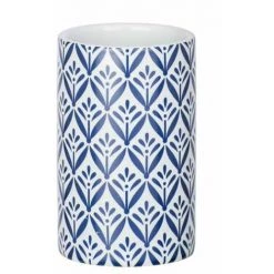 WENKO Porte Brosse à Dent Lorca, Gobelet Salle De Bain, Céramique Avec Impression, Ø 6,5x11 Cm, Bleu - Blanc