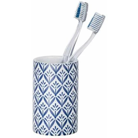 WENKO Porte Brosse à Dent Lorca, Gobelet Salle De Bain, Céramique Avec Impression, Ø 6,5x11 Cm, Bleu - Blanc 4 WENKO Porte Brosse à Dent Lorca, Gobelet Salle De Bain, Céramique Avec Impression, Ø 6,5x11 Cm, Bleu - Blanc – Image 2