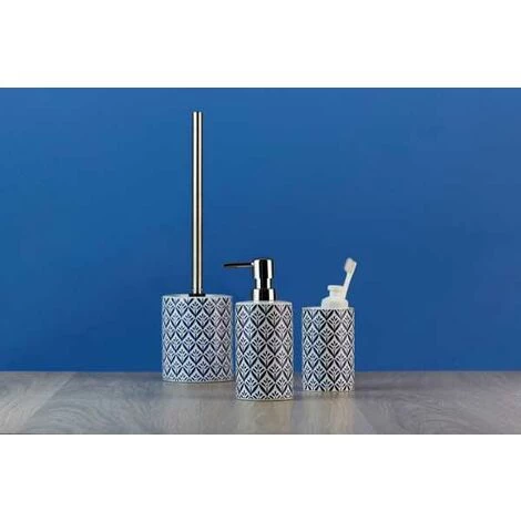 WENKO Porte Brosse à Dent Lorca, Gobelet Salle De Bain, Céramique Avec Impression, Ø 6,5x11 Cm, Bleu - Blanc 5 WENKO Porte Brosse à Dent Lorca, Gobelet Salle De Bain, Céramique Avec Impression, Ø 6,5x11 Cm, Bleu - Blanc – Image 3