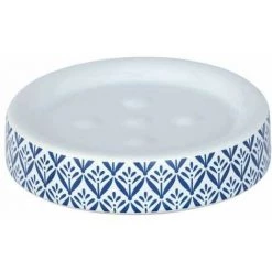 WENKO Porte Savon Rond Lorca, Porte Savon Céramique Avec Impression, Ø 11x2,5 Cm, Bleu - Blanc