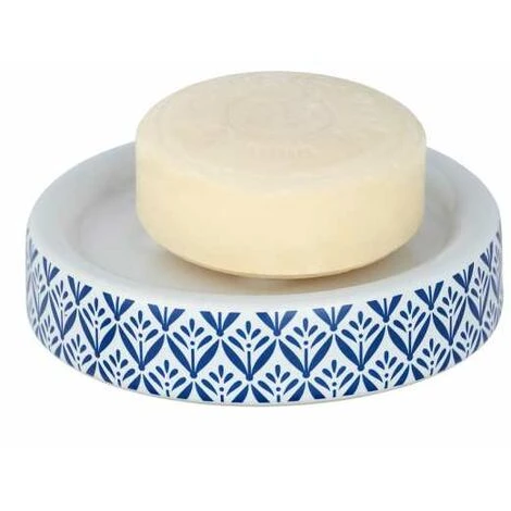 WENKO Porte Savon Rond Lorca, Porte Savon Céramique Avec Impression, Ø 11x2,5 Cm, Bleu - Blanc 4 WENKO Porte Savon Rond Lorca, Porte Savon Céramique Avec Impression, Ø 11x2,5 Cm, Bleu - Blanc – Image 2