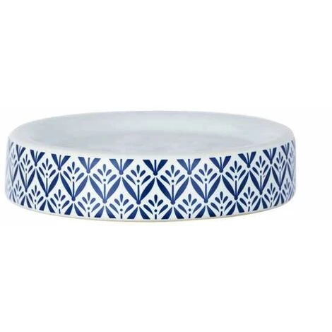 WENKO Porte Savon Rond Lorca, Porte Savon Céramique Avec Impression, Ø 11x2,5 Cm, Bleu - Blanc 5 WENKO Porte Savon Rond Lorca, Porte Savon Céramique Avec Impression, Ø 11x2,5 Cm, Bleu - Blanc – Image 3
