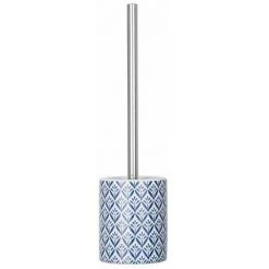 WENKO Porte Brosse WC Lorca, Brosse WC Noire, Céramique Avec Impression, Ø 10x39 Cm, Bleu - Blanc