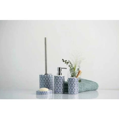 WENKO Porte Brosse WC Lorca, Brosse WC Noire, Céramique Avec Impression, Ø 10x39 Cm, Bleu - Blanc 4 WENKO Porte Brosse WC Lorca, Brosse WC Noire, Céramique Avec Impression, Ø 10x39 Cm, Bleu - Blanc – Image 2