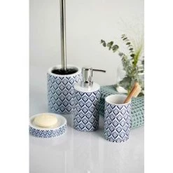 WENKO Porte Brosse WC Lorca, Brosse WC Noire, Céramique Avec Impression, Ø 10x39 Cm, Bleu - Blanc 9 WENKO Porte Brosse WC Lorca, Brosse WC Noire, Céramique Avec Impression, Ø 10x39 Cm, Bleu - Blanc -WENKO Soldes 16526870 3