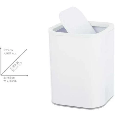 WENKO Poubelle Salle De Bain Oria, Petite Poubelle Capacité 7L, Plastique Sans BPA, 19,5x25x19,5 Cm, Blanc 6 WENKO Poubelle Salle De Bain Oria, Petite Poubelle Capacité 7L, Plastique Sans BPA, 19,5x25x19,5 Cm, Blanc – Image 4