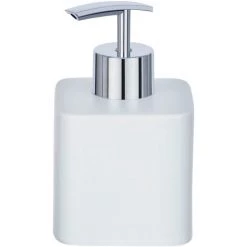 WENKO Distributeur Savon Liquide Hexa, Capacité 290 Ml, Céramique, 7,5x13x8,5 Cm, Blanc
