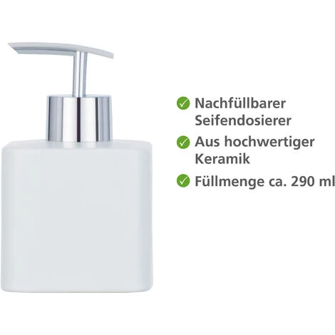WENKO Distributeur Savon Liquide Hexa, Capacité 290 Ml, Céramique, 7,5x13x8,5 Cm, Blanc 4 WENKO Distributeur Savon Liquide Hexa, Capacité 290 Ml, Céramique, 7,5x13x8,5 Cm, Blanc – Image 2