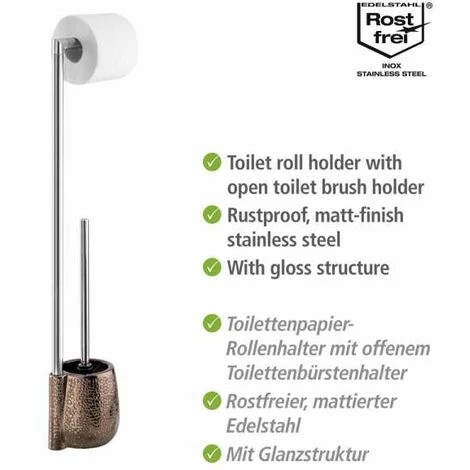 WENKO Ensemble WC 2en1 Marrakesh, Brosse WC Et Dérouleur Papier Toilette Sur Pied, Céramique Brillante - Acier Inox, 15x72x10,5 Cm, Marron 4 WENKO Ensemble WC 2en1 Marrakesh, Brosse WC Et Dérouleur Papier Toilette Sur Pied, Céramique Brillante - Acier Inox, 15x72x10,5 Cm, Marron – Image 2