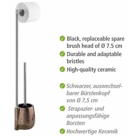 WENKO Ensemble WC 2en1 Marrakesh, Brosse WC Et Dérouleur Papier Toilette Sur Pied, Céramique Brillante - Acier Inox, 15x72x10,5 Cm, Marron 5 WENKO Ensemble WC 2en1 Marrakesh, Brosse WC Et Dérouleur Papier Toilette Sur Pied, Céramique Brillante - Acier Inox, 15x72x10,5 Cm, Marron – Image 3