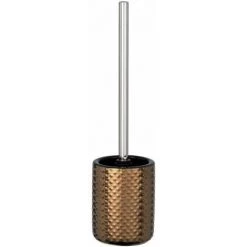 WENKO Porte Brosse WC Keo, Brosse WC Noire, Céramique à Relief, Ø 10,5x39,5 Cm, Cuivre